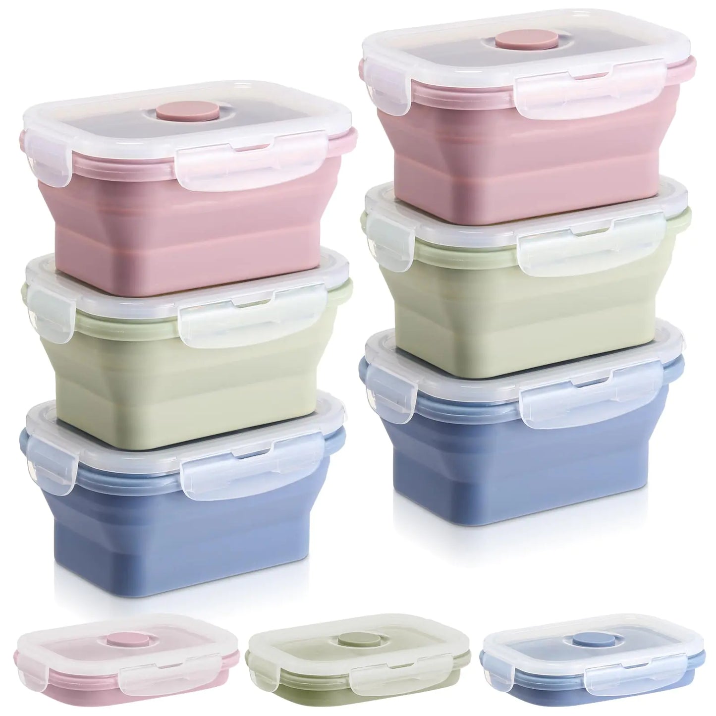 Mifoci 6 Pcs Silicone Food Containers 11.8 oz Collapsible Storage Containers with Airtight Lids Stacking Meal Prep Lunch Leftover Food fruits Storage Foldable Box for Freezer Microwave Dishwasher Safe