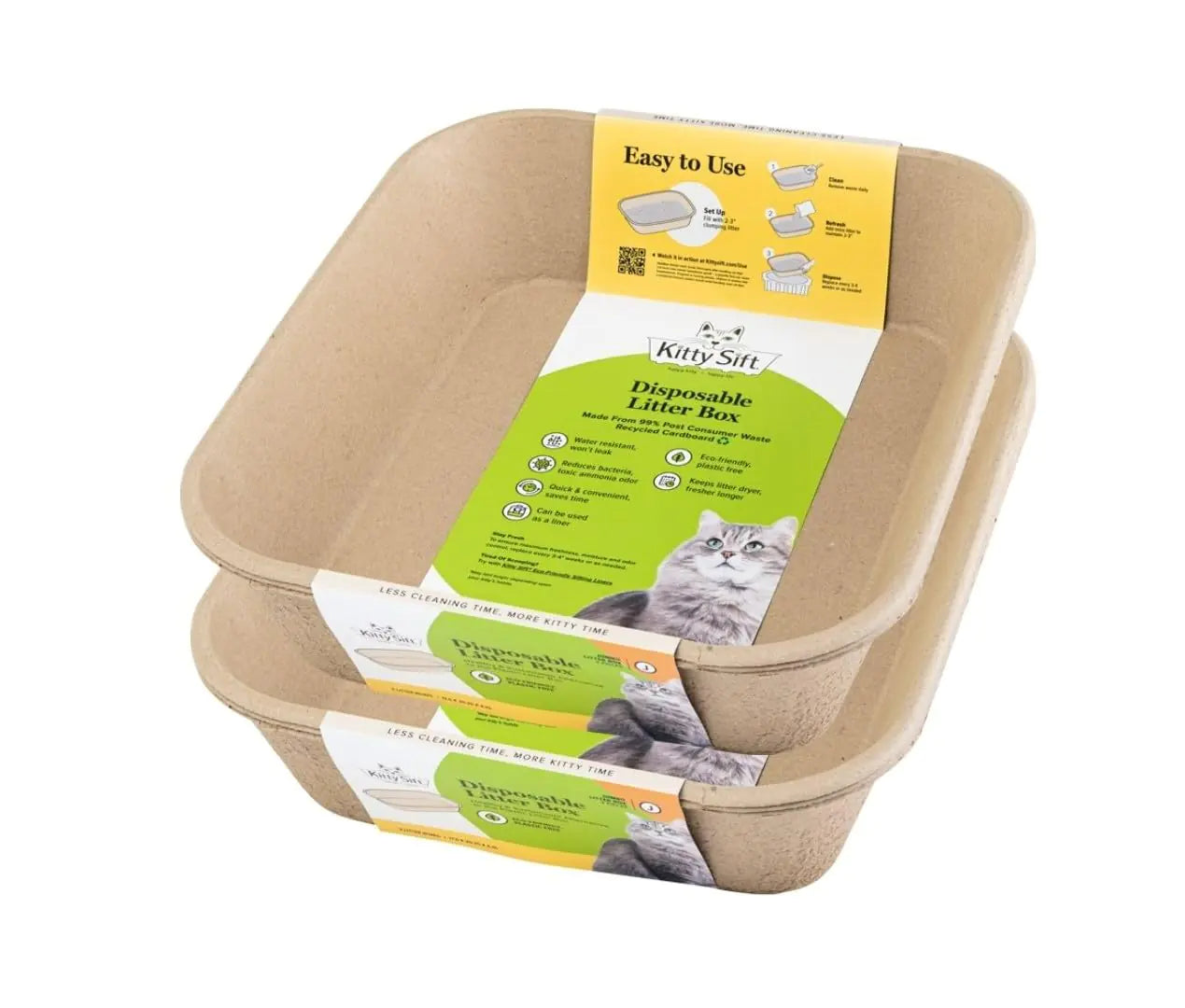 Kitty Sift (6-Pack) Disposable Cat Litter Box Sustainable Clean - Jumbo 6-Pack