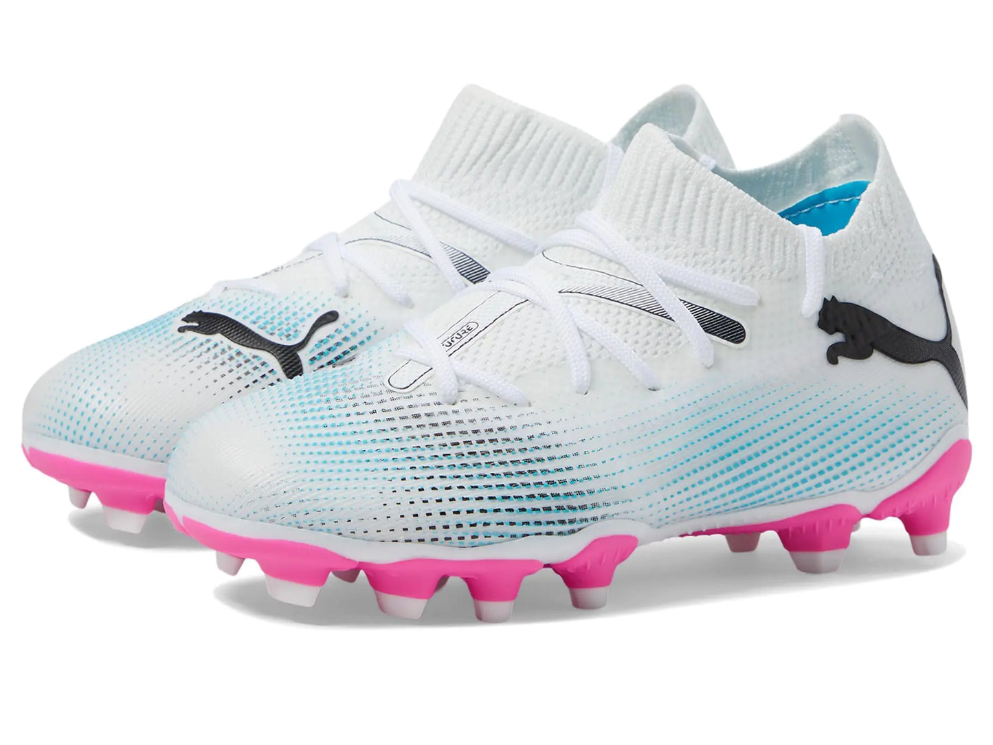 PUMA Future 7 Match Firm Ground/Artificial Ground (Little Kid/Big Kid) Puma White/Puma Black/Poison Pink 6 Big Kid M